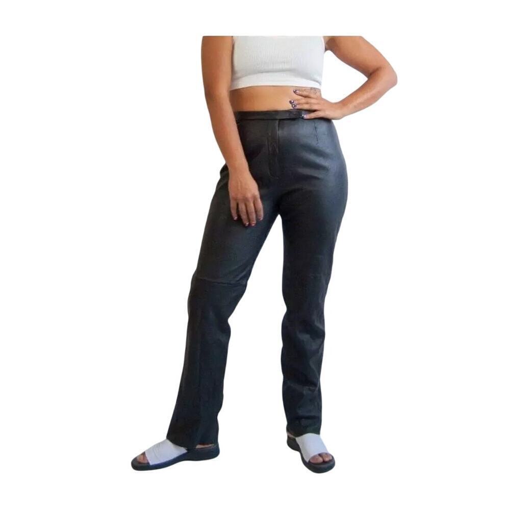 Jacqueline Ferrar Genuine Leather High-Rise Straight Leg Pant Size 10